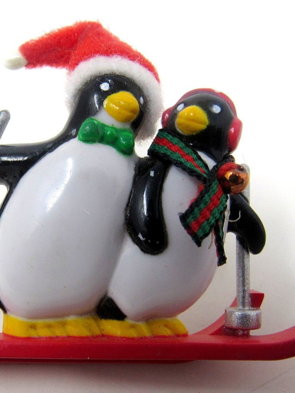 2 Skiing Penguins Pin 2 inch Plastic Winter Christmas